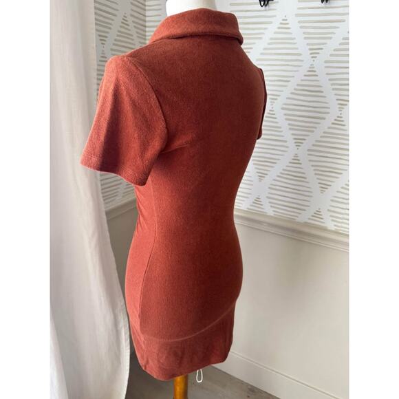 White Fox Women’s XS Rust Terry Cloth Ruched Mini Dress - Picture 5 of 8